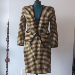 Simon Chang Yellow Multi-Color Houndstooth Blazer Jacket